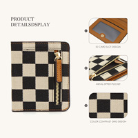 Dompet Pendek Wanita Unisex Kulit PU Fashion Terbaru Tahan Air, Tempat Kartu Mini, Dompet Koin, Penutup Kancing, Lapisan Poliester, Rantai