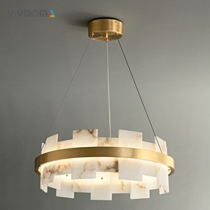 DPL38050 <span class=keywords><strong>Suspension</strong></span> LED personnalisée nordique unique en <span class=keywords><strong>cuivre</strong></span> et marbre 80W tricolore ronde moyenne pour salle à manger et salon - Product Image 1