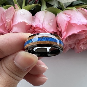 Coolstyle Jewelry New Design 8mm Whisky Wood Blue <strong>Opal</strong> Inlay Black Tungsten <strong>Ring</strong> for <strong>Men</strong> Women Fashion Engagement Wedding Band - Product Image 4