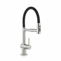 Robinet de cuisine monocommande en acier inoxydable antique avec cartouche céramique, à monter sur plan, avec douchette extractible