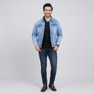 High Quality Breathable Solid Color Ripped <b>Denim</b> <b>Jacket</b> for <b>Men</b> Hooded Windproof Vintage Style Stand Regular Length 100% Cotton - Product Image 1