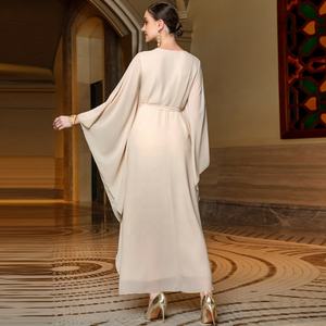 Robe Kaftan Musulmane de Luxe à Manches Chauve-Souris avec <span class=keywords><strong>Ceinture</strong></span>, Hijab, Abaya, <span class=keywords><strong>Caftan</strong></span> Dubaï, <span class=keywords><strong>Caftan</strong></span> Marocain, Vêtements Islamiques Turcs - Product Image 4