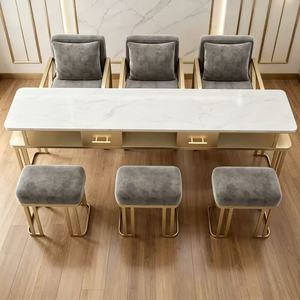 Juego de Mesa y Silla de Hierro Moderno con Aspecto de Mármol, Estación de Manicura para Salón de Belleza con Almacenamiento para Estudio de Belleza - Product Image 2