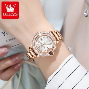 OLEVS 5588 New Diamond <strong>Wach</strong> for Women Fashion Ladies Stainless Steel Waterproof Multifunctional Chronograph Quartz Watches - Product Image 6