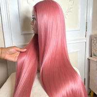 Pelucas de encaje frontal rosa con cabello de bebé para mujeres negras, cabello humano pre-arrancado, liso, teñido, peluca frontal de encaje 13x4 sin pegamento