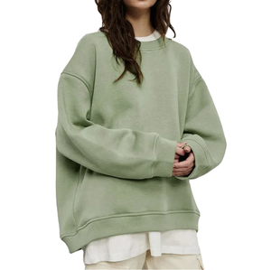 Sweat-shirt long surdimensionné à col rond pour femme, vert sauge, en molleton de coton, à épaules tombantes, uni, respirant, idéal pour l'été - Product Image 1