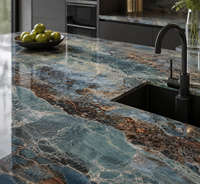 Dalles de pierre frittée bleues grand format, design moderne, carreaux de sol en porcelaine pour hôtel, pierre artificielle pour mur de cuisine et comptoir