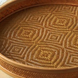 Plateau de rangement rond en bambou fait main à motif ondulé, artisanat durable d'Anji, plateau décoratif - Product Image 2