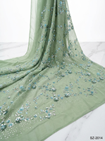 Robe de soirée de luxe en tissu extensible tricoté à fleurs brodé de sequins en mousseline vert clair pour filles, textile brodé