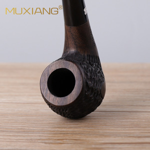 Muxiang Wooden Tobacco Pipe Bent Type Hand Carved Ebony Apple Shape Smoking Pipe For Personal Gift - Product Image 4