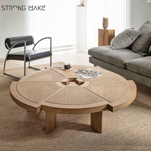 Wabi Sabi Furniture Nordic legno massello piccolo appartamento tavolo centrale <span class=keywords><strong>in</strong></span> rovere tavolino rotondo <span class=keywords><strong>in</strong></span> <span class=keywords><strong>vimini</strong></span> <span class=keywords><strong>in</strong></span> Rattan di legno per soggiorno - Product Image 4