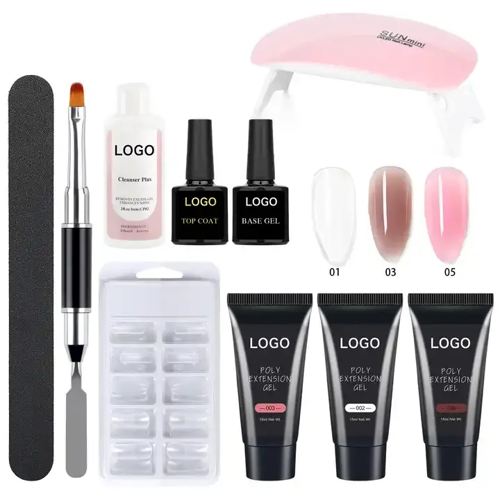 Poly Gel Nail Kit với UV LED Đèn Nail mở rộng chuyên nghiệp Gel Kit với cơ sở và Top Coat polygels Nail Set