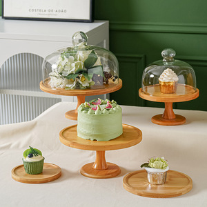 Support à dessert en bois avec dôme en verre pour la présentation de gâteaux de mariage à la maison, style rustique - Product Image 3