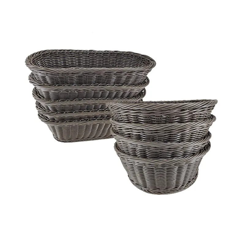 New Design Plastic PP Rattan Storage Baskets Kitchen Food Bread Fruit Storage Basket Hand Woven PP Rattan Weaving Serving Basket