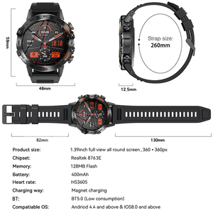 Hot <strong>Sale</strong> K52 Outdoor Sports <strong>Smartwatch</strong> 1.39" Screen Realtek8763EW Chip BT Calling 400mAh Battery Health Heart Rate BP Monitoring - Product Image 6