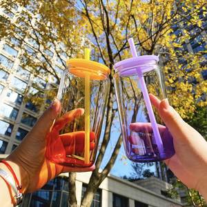 New Cold Drink Borosilicate Blank Sublimation <b>Clear</b> Transparent Ombre <b>Jelly</b> 16Oz Beer Glass Can Colored Pp Straws With Lids - Product Image 4