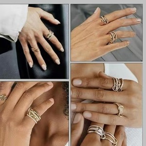 Cubic Zirconia <b>Stacked</b> <b>Ring</b> 18k Gold Plated Titanium Steel Geometric Design Women's Fashion Jewelry Anniversary Gift - Product Image 4