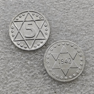 Moneda de aluminio y magnesio del <span class=keywords><strong>Ghetto</strong></span> de Lodz, Polonia, 5 Pfennig, 1942, estilo antiguo, monedas conmemorativas, regalos, decoración del hogar - Product Image 1