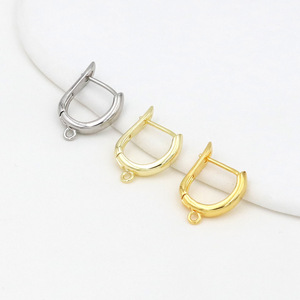 Pendientes de aro de oro genuino de 18 quilates que conservan el color con colgantes, clips para las orejas en forma de D chapados en oro de cobre puro, pendientes en forma de U - Product Image 2