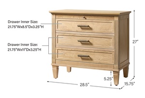 Farmhouse Nightstand Charging Station Pull-Out <strong>Tray</strong> 3 Drawers Solid Wood Legs Wood Veneer <strong>Bedside</strong> <strong>Table</strong> Open - Product Image 2