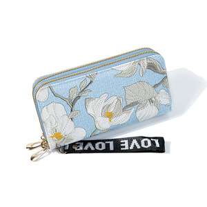 Women's Floral Embroidered Clutch Double Zipper Soft Coin <b>Purse</b> With Wrist Strap Blue Spring 2023 - Product Image 5
