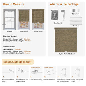 ZHENPIN pelindung UV tanpa kabel Roller tirai penyaringan cahaya tekstur kayu jendela nuansa imitasi kain bambu Built-in - Product Image 4