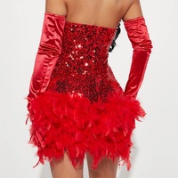 Robe de soirée d'été pour femme européenne, épaules dénudées, à sequins et plumes, écologique, bustier, sexy, moulante, mini, coupe Empire