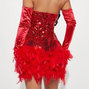 Vestido de Noche de Verano Ecológico para Mujer, Estilo Europeo, con Lentejuelas y Plumas, sin Tirantes, Sexy, Ajustado, Mini, Corte Imperio - Product Image 3