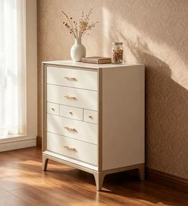 Luxury Cream 7-Drawer Dresser, Tall <b>Chest</b> with Champagne Gold Trim & Handles - Product Image 4
