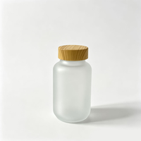 Bouteille en verre dépoli avec bouchon en bois, conteneur vide scellé pour le stockage et l'emballage de poudre de Cordyceps, de suppléments et de pilules