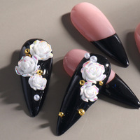 Kit de Breloques pour Ongles TSZS 2026, Fleurs de Camélia 3D Blanches Mixtes, Perles et Chaînes Métalliques, Décoration d'Ongles en Résine Style Français Élégant