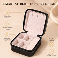 Boîte à bijoux de voyage miniature avec logo personnalisé, en cuir PU brillant, doublure en velours doux, organiseur portable avec fermeture éclair, compartiments personnalisés pour colliers