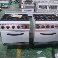 Cuisinière à quatre brûleurs en acier inoxydable Ruitai avec four, mode d'économie d'énergie au gaz commercial, facile à nettoyer, double combustible