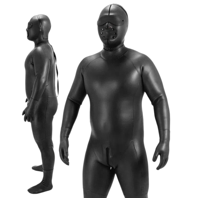 High Quality Custom Neoprene Zentai Suit Full Body Catsuit Hood Compatible Smooth Skin Tight Bodysuit Fetish Roleplay Costume