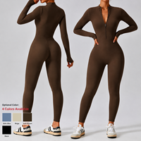 Combinaison de yoga une pièce pour femme avec fermeture éclair frontale, justaucorps moulant pour la gym, tenue de sport à manches longues