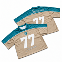 T-shirts de football américain rétro personnalisés rouge marine bicolore avec passepoil blanc, sublimation, strass, coupe ample et courte