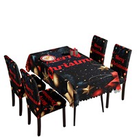Nouvel Arrivage : Ensemble de Nappe de Noël Noire de Luxe Personnalisée et de Housses de Chaise Élastiques pour Décoration de Fête en Salle à Manger