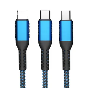 Best Seller 3 In 1 Usb Cable To Type C Micro L 1.25m 5a Fast Charging For phone 14 13 12 11pro Woven Knit Braid cable