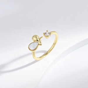 แหวนเงินแท้ 925 ชุบทอง 18k รูปเปลือกหอย ดีไซน์มินิมอลน่ารัก เรียบหรู ประดับอัญมณี สำหรับผู้หญิง ราคาโรงงาน ขายส่ง - Product Image 1