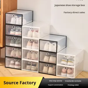 صندوق تخزين أحذية بلاستيكي شفاف على الطراز الياباني قابل للتكديس والطي سعة 10 لتر لتنظيم الملابس والأحذية الرياضية في غرفة النوم - Product Image 2