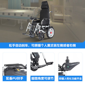 High Back Electric Wheelchair With Reclining <b>Backrest</b> Adjustable Footrest Automatic Brake Full Function - Product Image 1