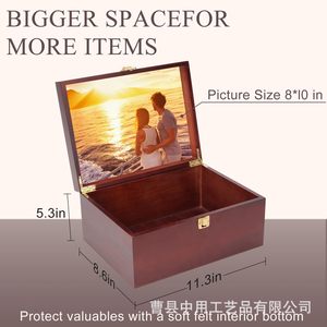 Solid Wood Jewelry <b>Storage</b> <b>Box</b> Double Layer Organizer With <b>Photo</b> Lid For Necklace Bracelet Earring Keepsake Gift <b>Box</b> - Product Image 4