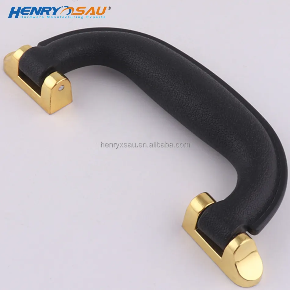 noble decorative gold plated case & box hardware accessories plastic black imitation leather carrying handle with alloy seats