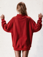 Sweat-shirt à col montant pour femme, longueur allongée, broderie personnalisée avec logo, vêtements de loisirs pour femmes