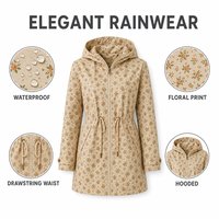 Damen Plus Size Mittellange Wasserdichte Kapuzen-Windjacke Regenjacke mit Verstellbarem Kordelzug in der Taille für Outdoor und Täglichen Gebrauch