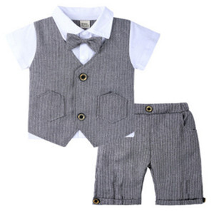 Vente en gros en ligne, prix d'usine, ensembles de vêtements pour bébés garçons, costumes à manches courtes avec nœud papillon, pour l'été, en provenance de Chine - Product Image 5