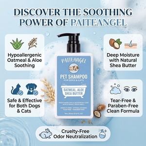 Shampoo <span class=keywords><strong>pour</strong></span> chiens et chats en gros, à l'avoine, à l'aloe vera et au beurre <span class=keywords><strong>de</strong></span> karité, hypoallergénique, 350 ml, fabrication OEM - Product Image 1