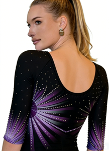 Combinaison de <span class=keywords><strong>gymnastique</strong></span> personnalisée violette et noire avec manches élastiques pour la compétition de <span class=keywords><strong>gymnastique</strong></span> artistique - Product Image 2