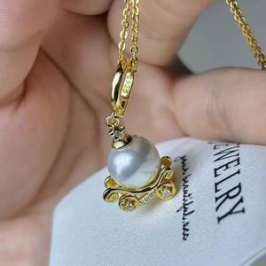 Collier pendentif en argent S925 WENCHI, modèle 10095 31240, accessoires DIY pour perles, avec perles rondes de 9-11 mm, motif carrosse citrouille vide - Product Image 4