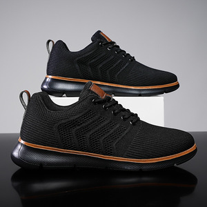 Zapatos para caminar de punto ligero, transpirables, con parte superior de malla, con cordones, antideslizantes, con suela suave, zapatillas casuales. - Product Image 1